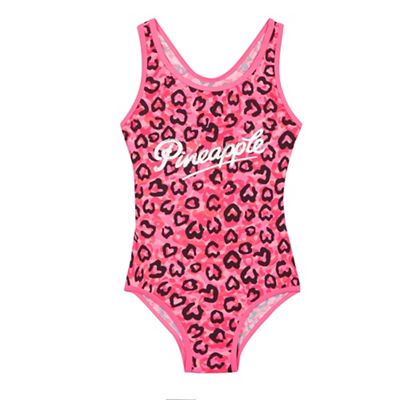 Girls' neon pink leopard print swimsuit